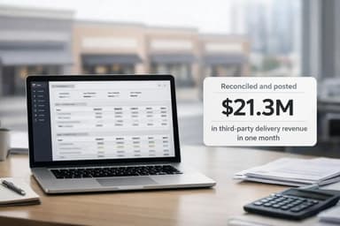 Dashboard showing third-party delivery payout reconciliation by location and provider