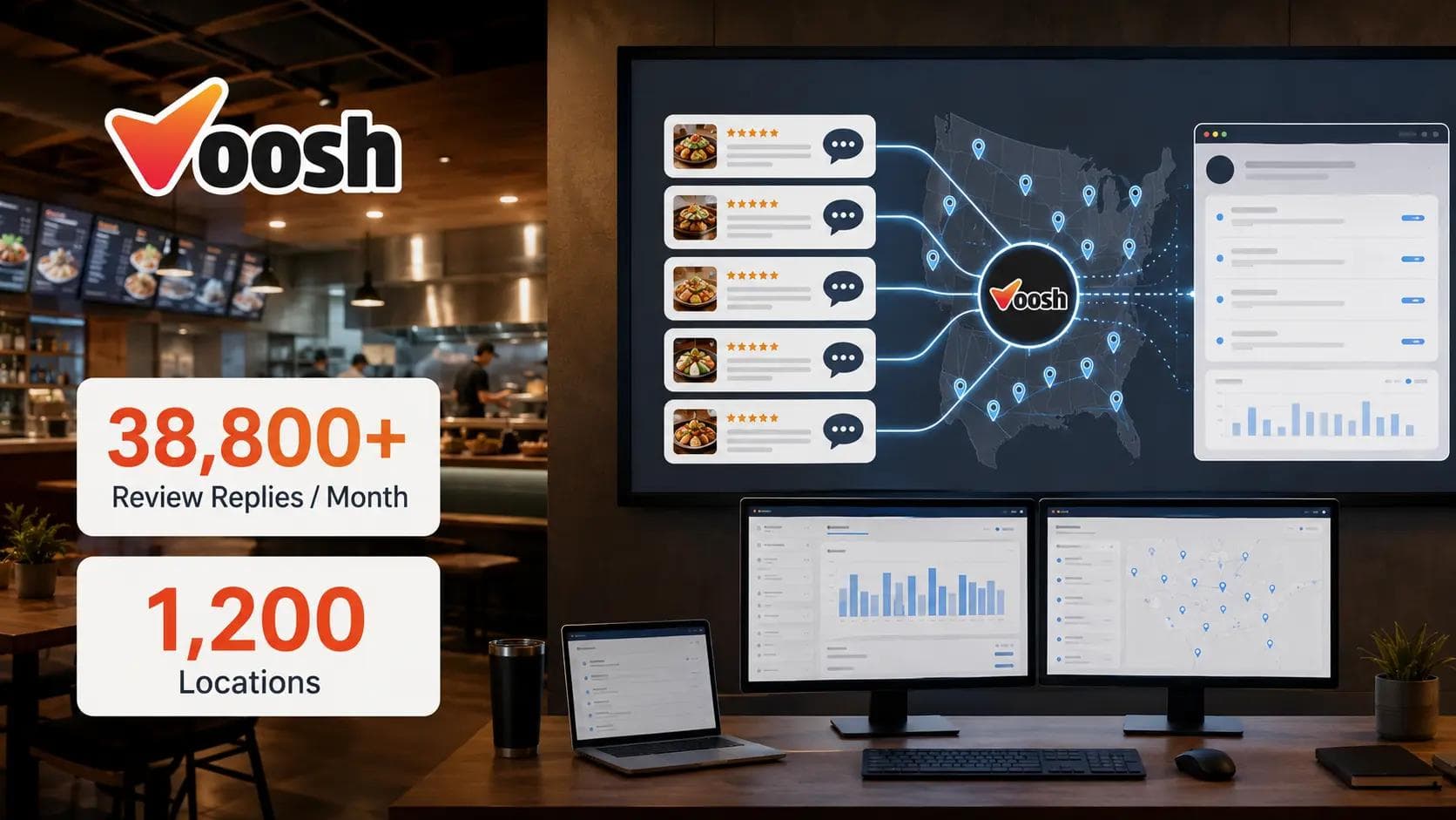 Dashboard showing white-labeled delivery app review management interface